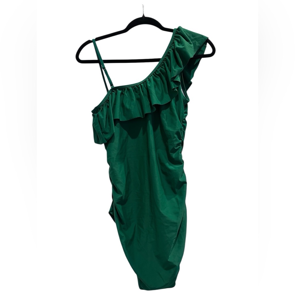 NWT Walkonbeach Green One-Shoulder Ruffle Swimsuit Size Medium - Picture 9 of 9